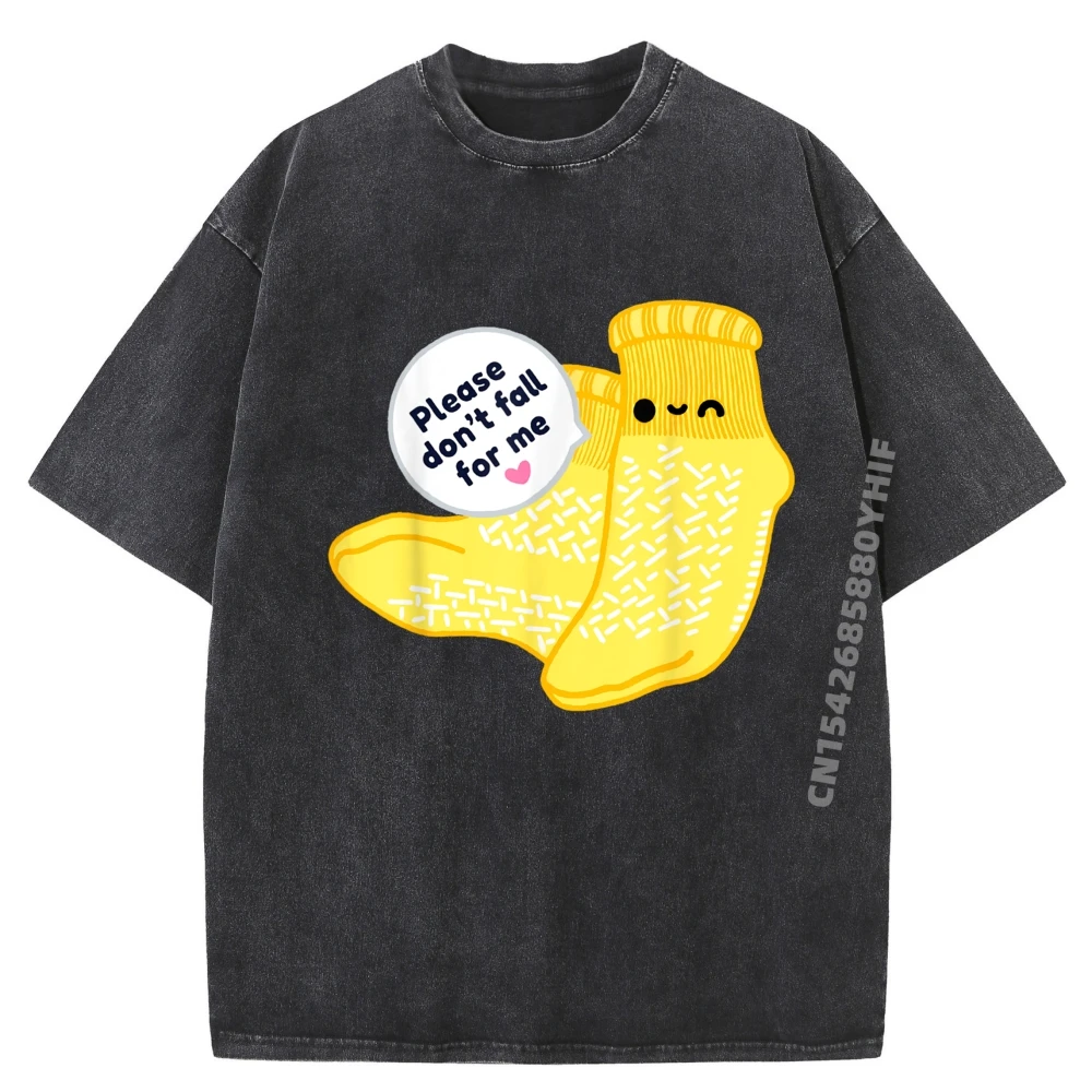 

Non Slip Socks Please Don It Fall For Me Medical Nurse Shirt Men's T-Shirts Fashionable and Trendy Washed Short Sleeve T-Shirt