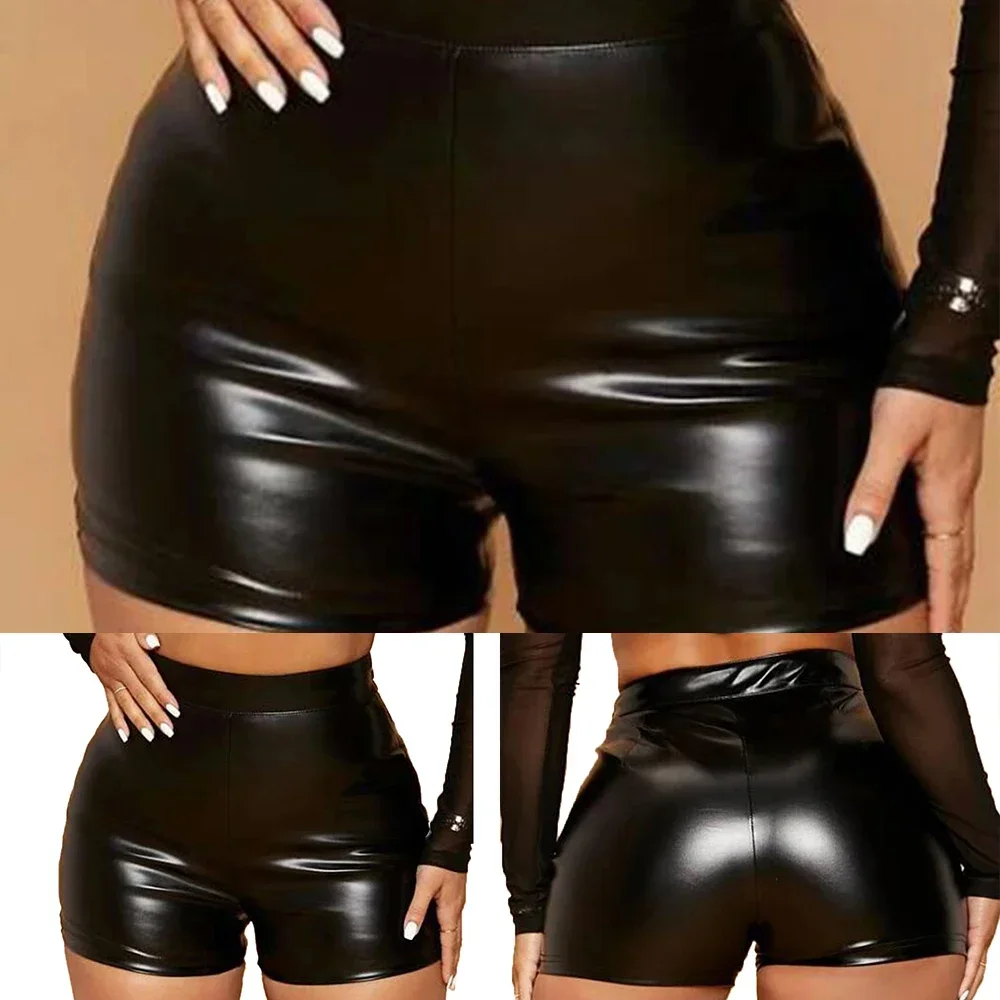 Short en Faux cuir brillant pour femmes, pantalon noir serré, séduisant, tenue de soirée en boîte de nuit, taille haute, Mini short, Costumes