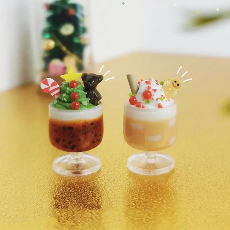 1Pcs DIY Dolls Accessories Cute Christmas Gingerbread Man Miniature Dollhouse Fruit Ice Cream Mini Ice Drink For Xmas Kids Gift