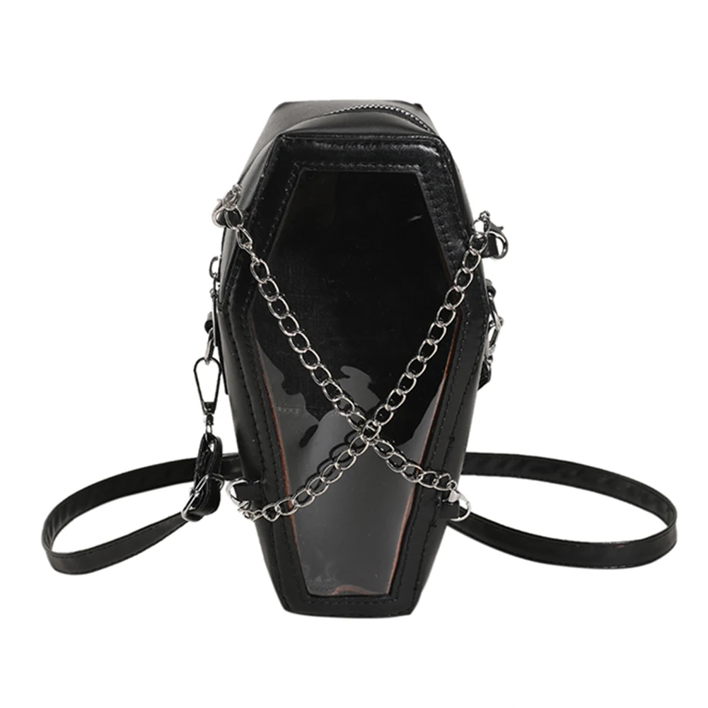 

Women Crossbody Bag Creative PVC PU Handbag Halloween Underarm Bag Coffin Shape Phone Bag for Office Travel Make Up Cosmetic Bag
