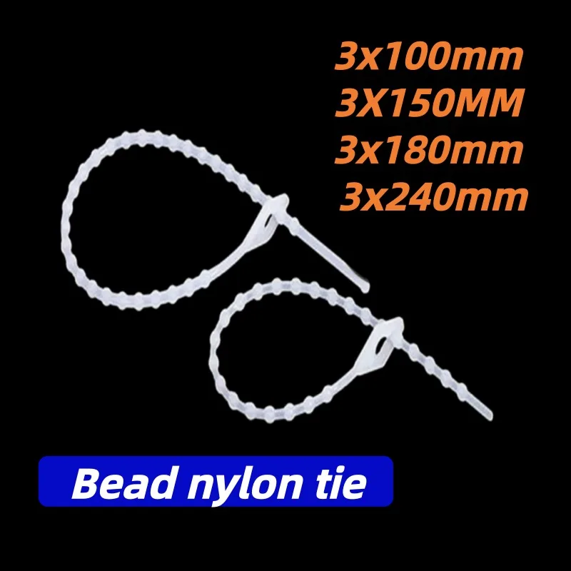 100Pcs Round Bead Nylon Zip Ties Reusable Loosable Adjustable Cable Straps 3x100 3x150 3x180 3x240mm