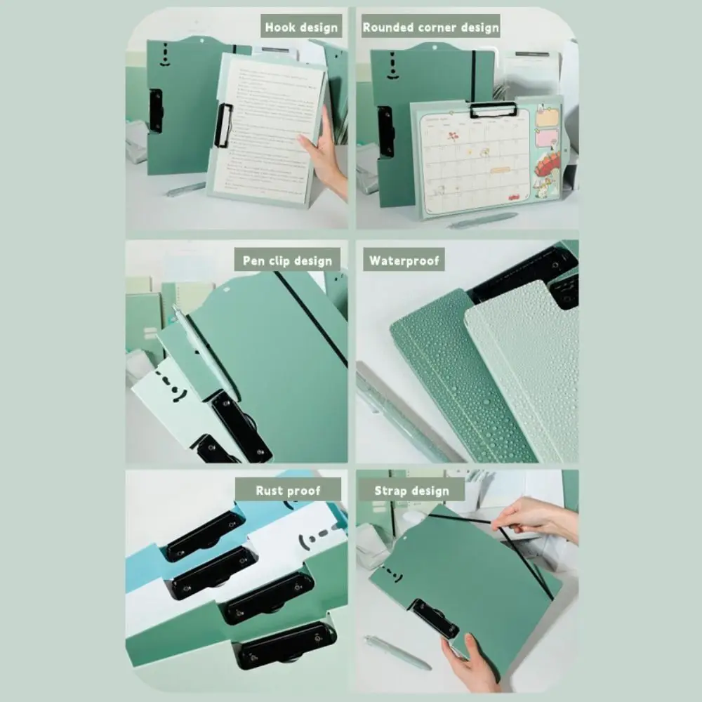 High Quality Strap Design A4 File Folder Multifunction PP Exam Paper Storage Clip Writing Pad Stationery