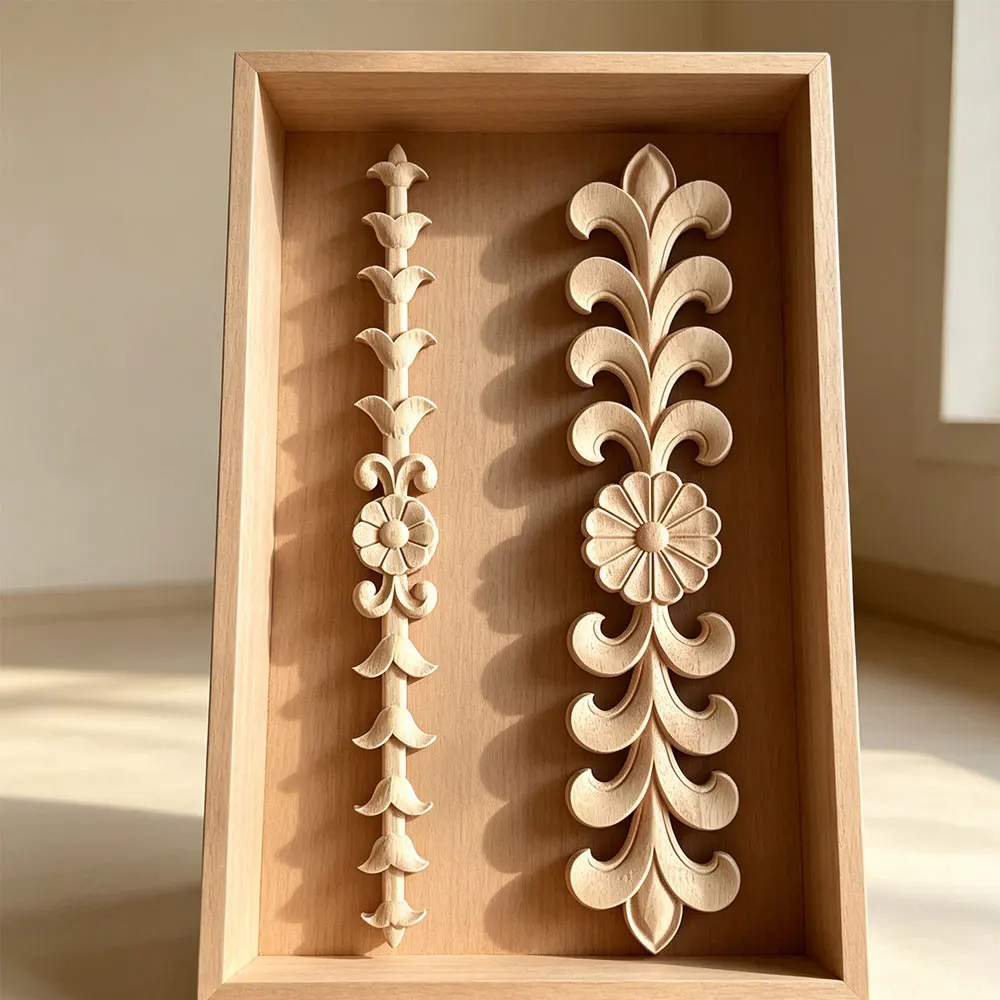 5/10PCS Wood Carved Long Applique Frame Corner Onlay Unpainted Furniture Home Door Decor Home Decoration Furniture Appliques