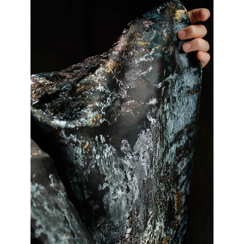Ice Blue Gold Silk Light Retro Jacquard Fabric Creative Small Relief Texture Coat Pants Fashion Designer Fabric