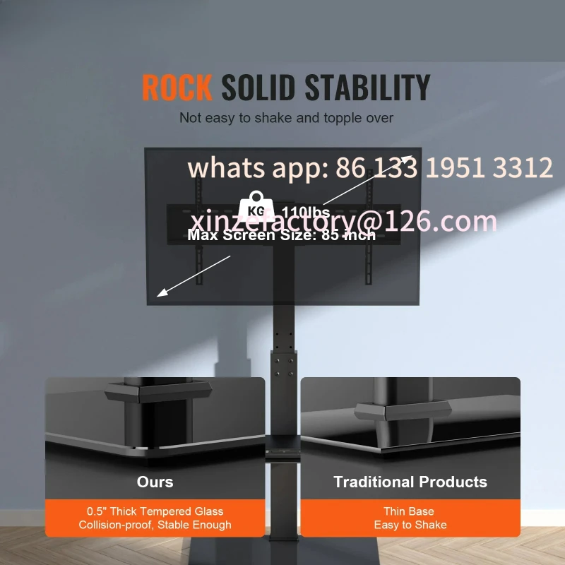 حامل تلفاز دوار قابل للتخصيص لارتفاع التلفزيون 32-55/ 65/ 85 بوصة قابل للتعديل حامل أرضي محمول بحد أقصى