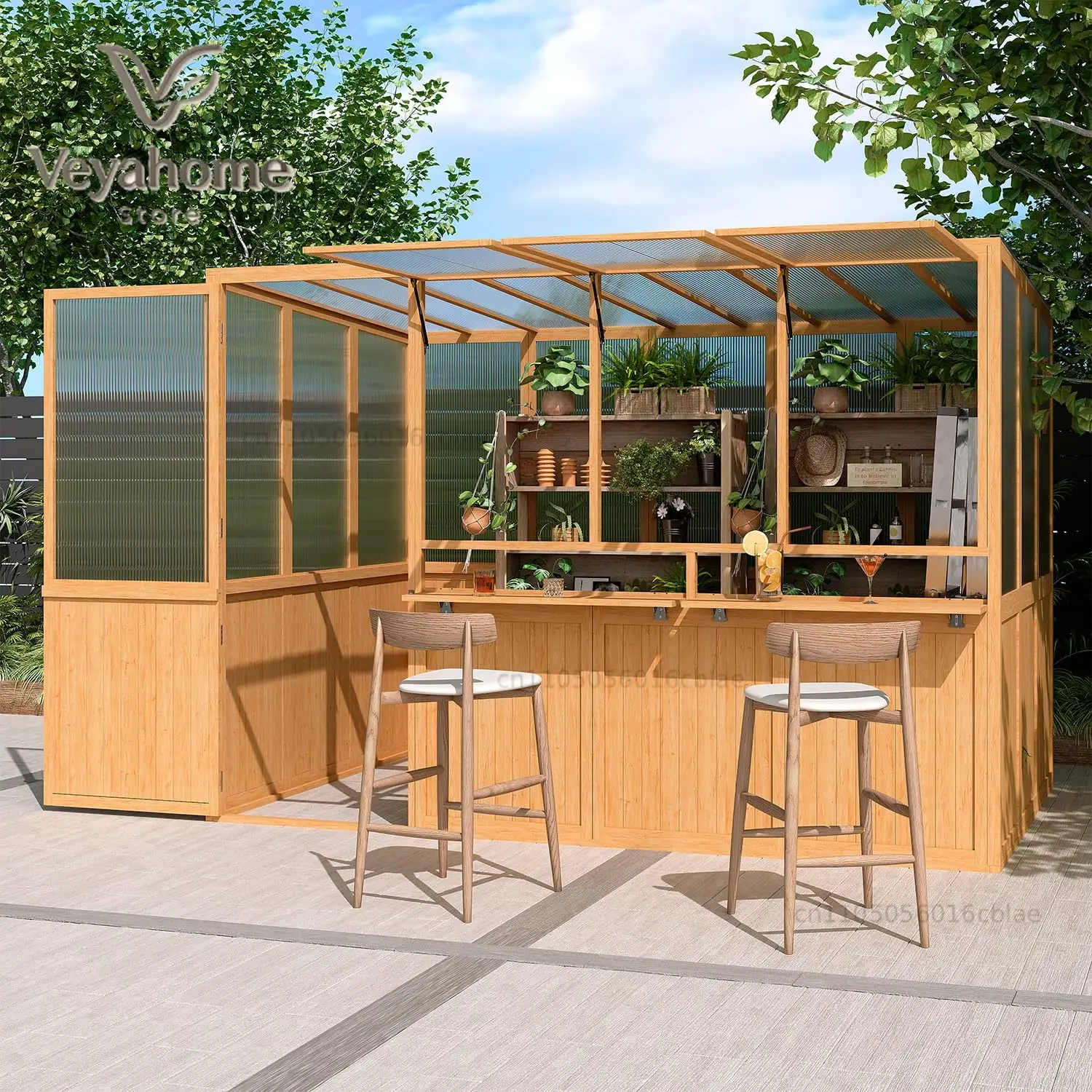 6x10 Wood Greenhouse Polycarbonate Lean-to Walk-in Window Lockable Door Outdoor Garden, Customized