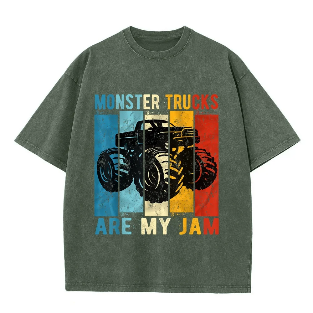 Monster Trucks Are My Jam Vintage Retro Truck T-Shirt Men's Kitty Luxury Designer Clothes Green Round Neck Tee Humor Shirt