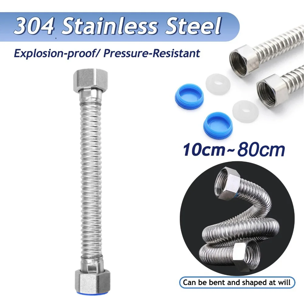 Flexible 304 Stainless Steel Corrugated Pipe Hose G3/4 10-80cm For Water Heater Boiler Faucet Toilet Plumbing Fitting Silver