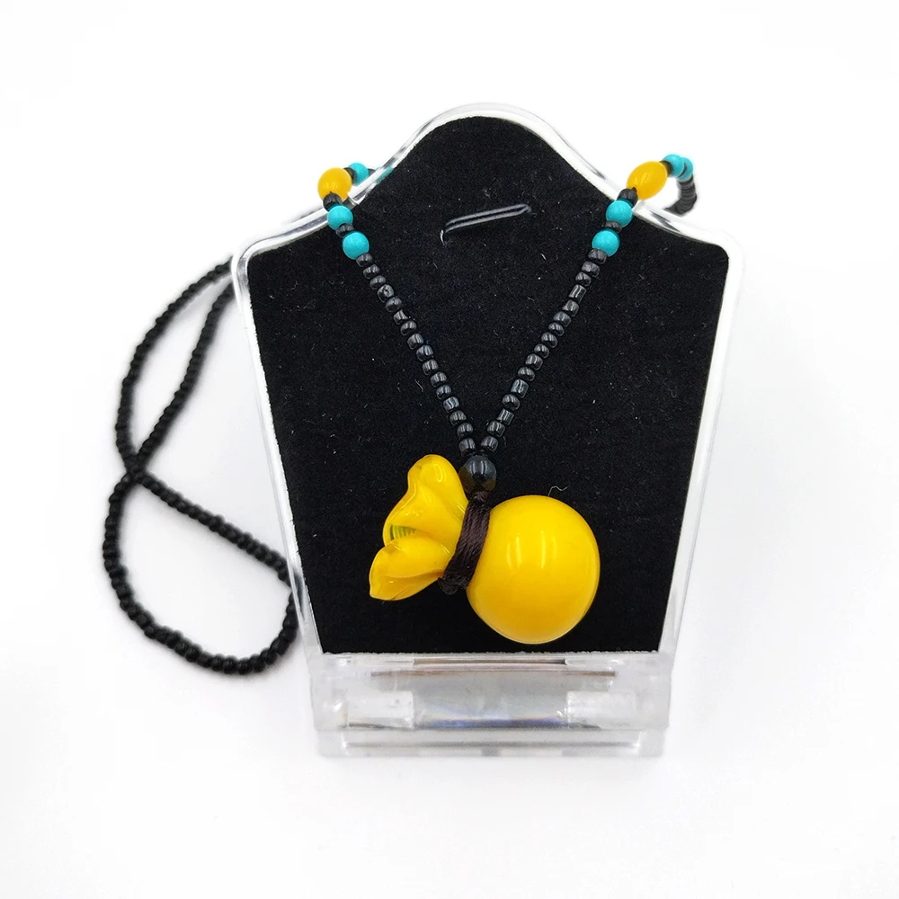 Chinese-Style Gourd Necklace, Chicken Oil Yellow Glazed Pendant, Rice Bead Chain, Fashionable Necklace, Blessing And Fortune Cha