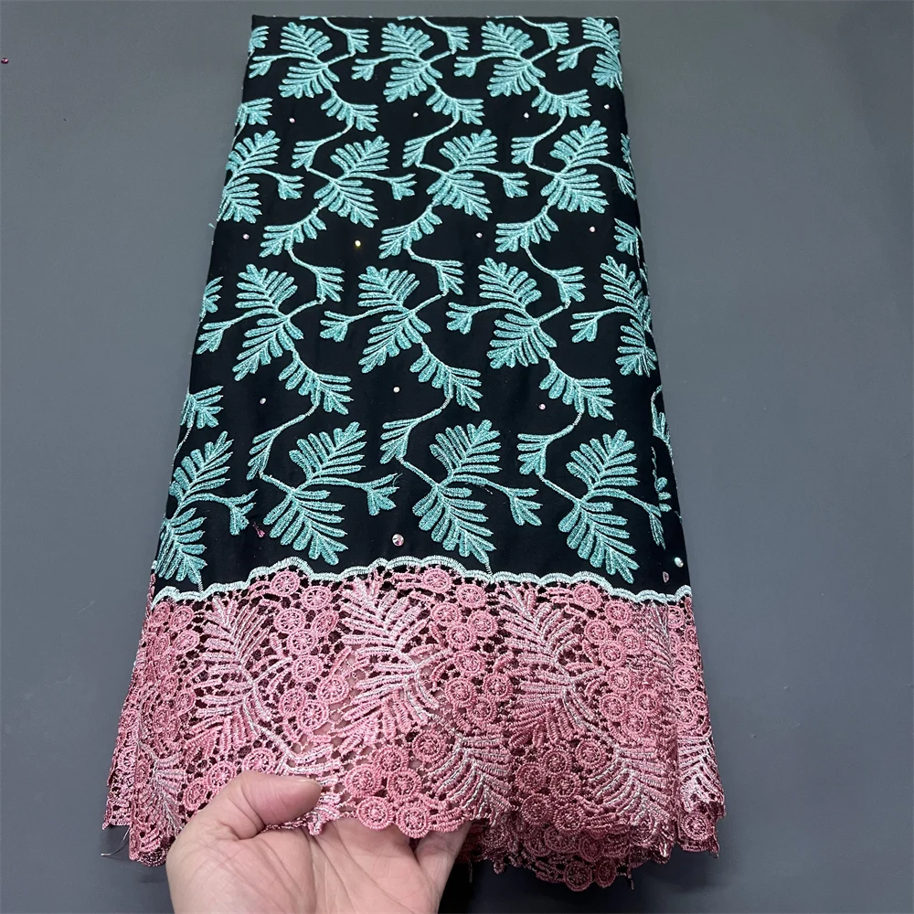 

2026 Latest High Quality African Nigerian Pure Tulle Damask Lace Fabric Embroidery Party Dress Sequins Cotton 5yards