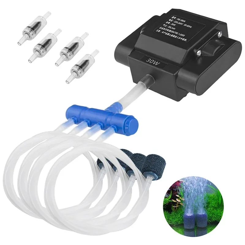 Silent Aquarium Oxygen Air Pump Fish Tank Adjustable Air Volume 30L/Min 30W High Power Oxygenator Air Compressor Aerator