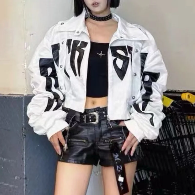 

Internet Celebrity Same Autumn New Hot Street Style Zipper Pocket Black And White Color Block Motorcycle Casual Jacket Coat