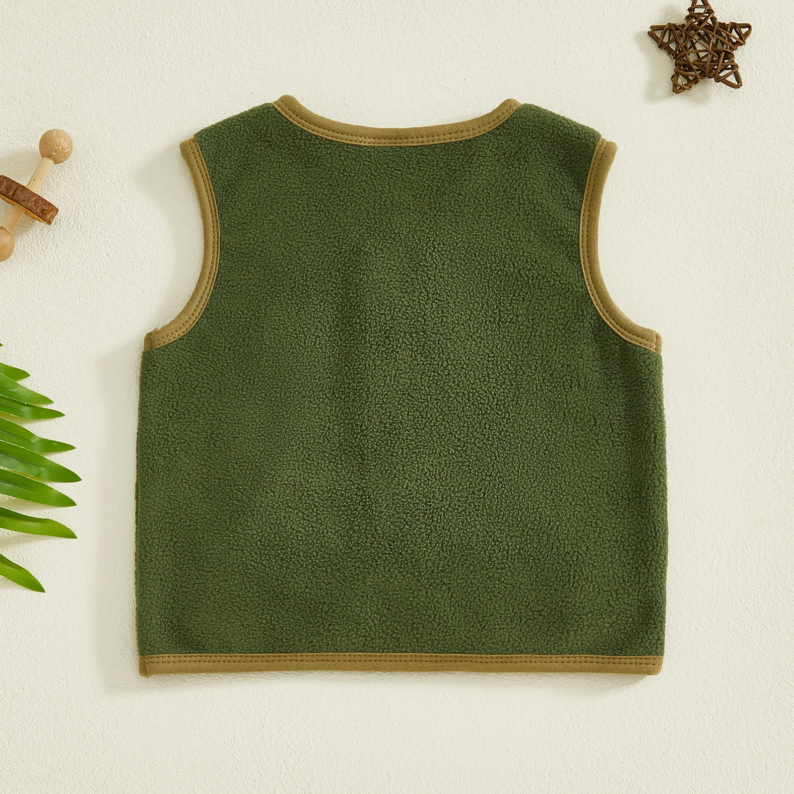 Toddler Boys Girls Fleece Vest Jacket Duck/Goose Embroidered V Neck Sleeveless Zip-up Spring Fall Coat with Pockets