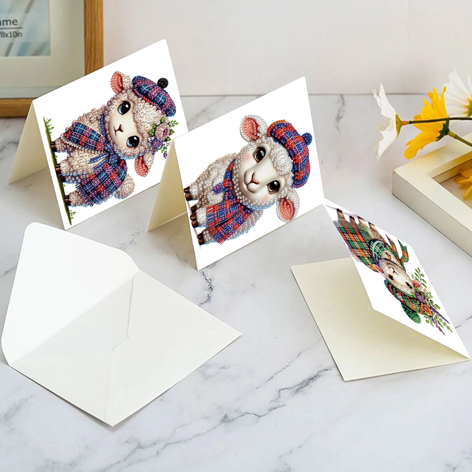 مجموعة بطاقات تهنئة ماسية مكونة من 6 قطع، يمكنك صنعها بنفسك على شكل خروف لطيف مصنوع يدويًا لمهرجان تحية الماس الفني بطاقات إبداعية لأعياد الميلاد