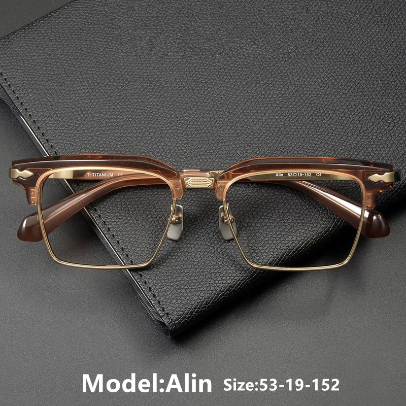 

Brand Designer Titanium Acetate Glasses Frame Alin Men's Big Square Eyeglasses Women Fashion Blue Light Spectacles Frames New