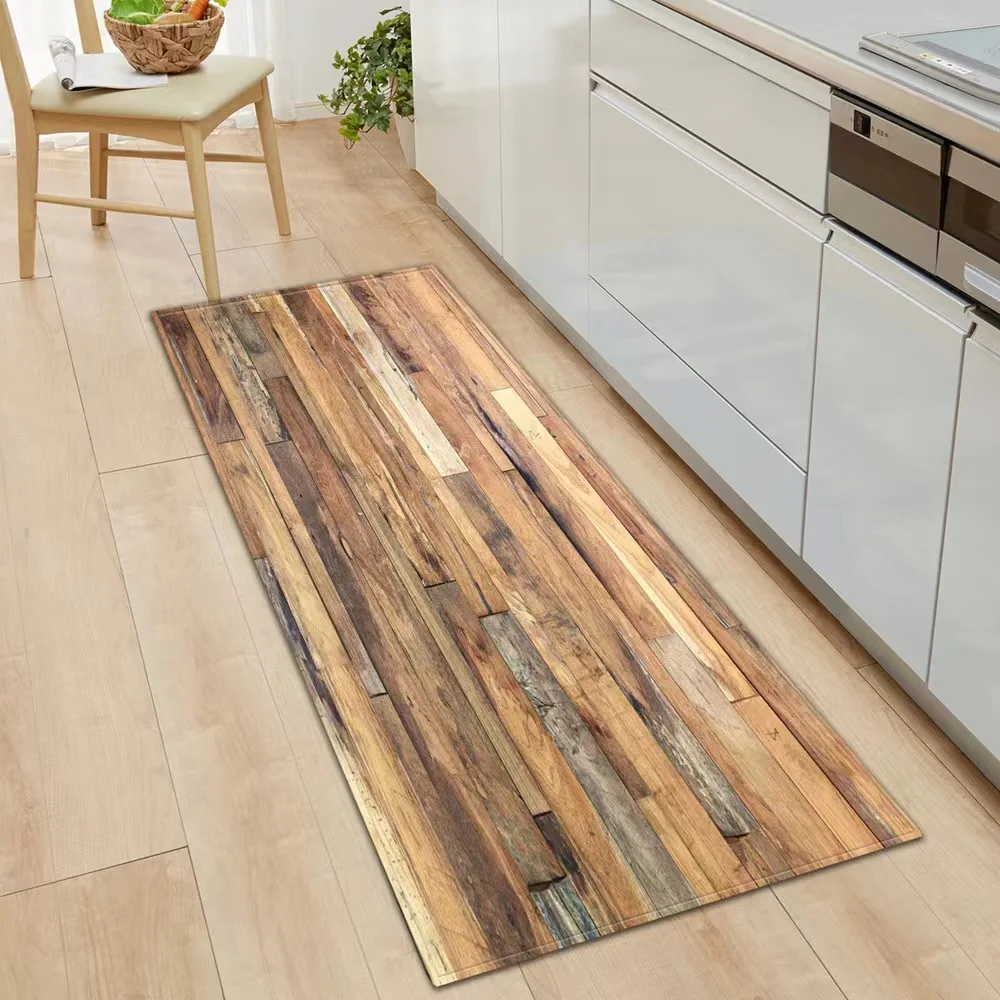 New Rainbow Wood Paneled Kitchen Floor Mats, Laundry Room Non-Slip Area Rugs for Bathroom, Entry Door, Home Decor Carpet