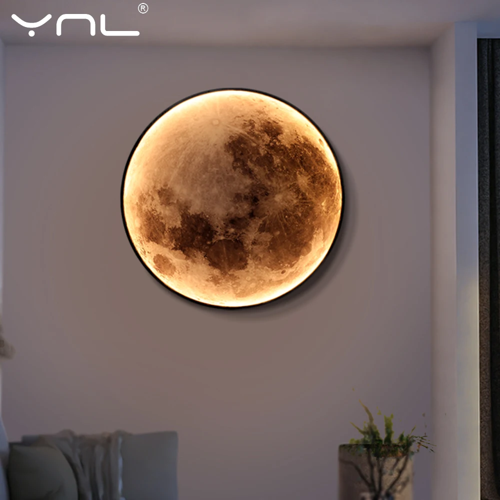 Lámpara LED de pared moderna nórdica para decoración del hogar, lámpara de noche para dormitorio con luna, luz de pared Interior para baño, sala de