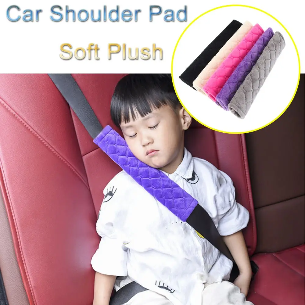 2Pcs New 27*6.5cm Grey/Pink/Purple/Black/Beige Soft Plush Cushion  Seat Safety Belt Covers  Car Shoulder Pad