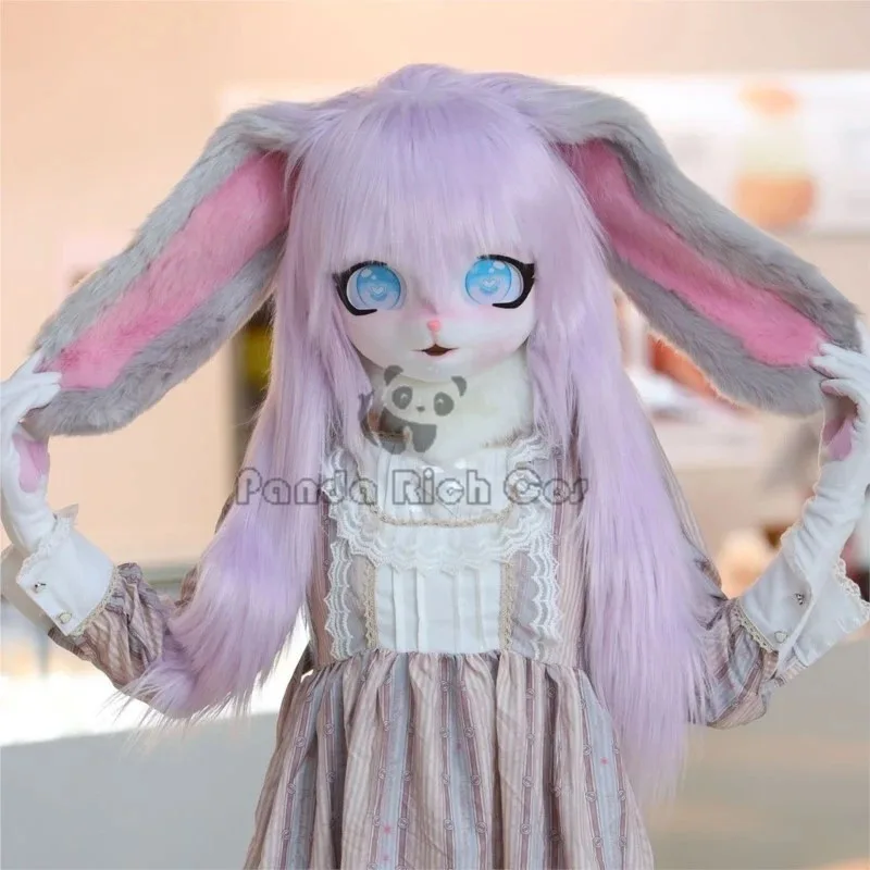 qq78Request7Fursuit Kigurumi Mask Furry Costume Sweet Lolita Lop Ear Rabbit Animal Doll Kig Paws Head Base Fursuit Cosplay Costu