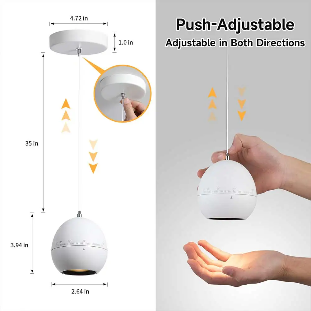 Opulux LED 미니멀리스트 침대 옆 펜던트 조명, 조광 및 개폐식 디자인, 유연한 리프팅 CRI 97, 눈부심 방지 매트 화이트 천장