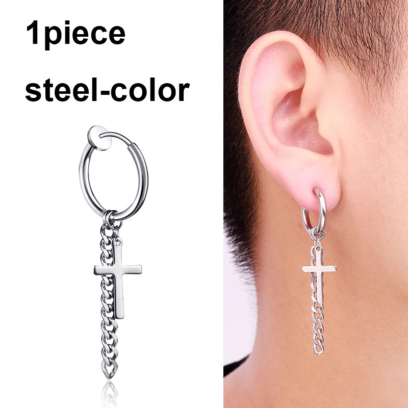 1 Piece Stainless Steel Ear Clip Earrings for Women Men Painless Fake Earrings Best Selling Style Punk Hip Hop Jewelry