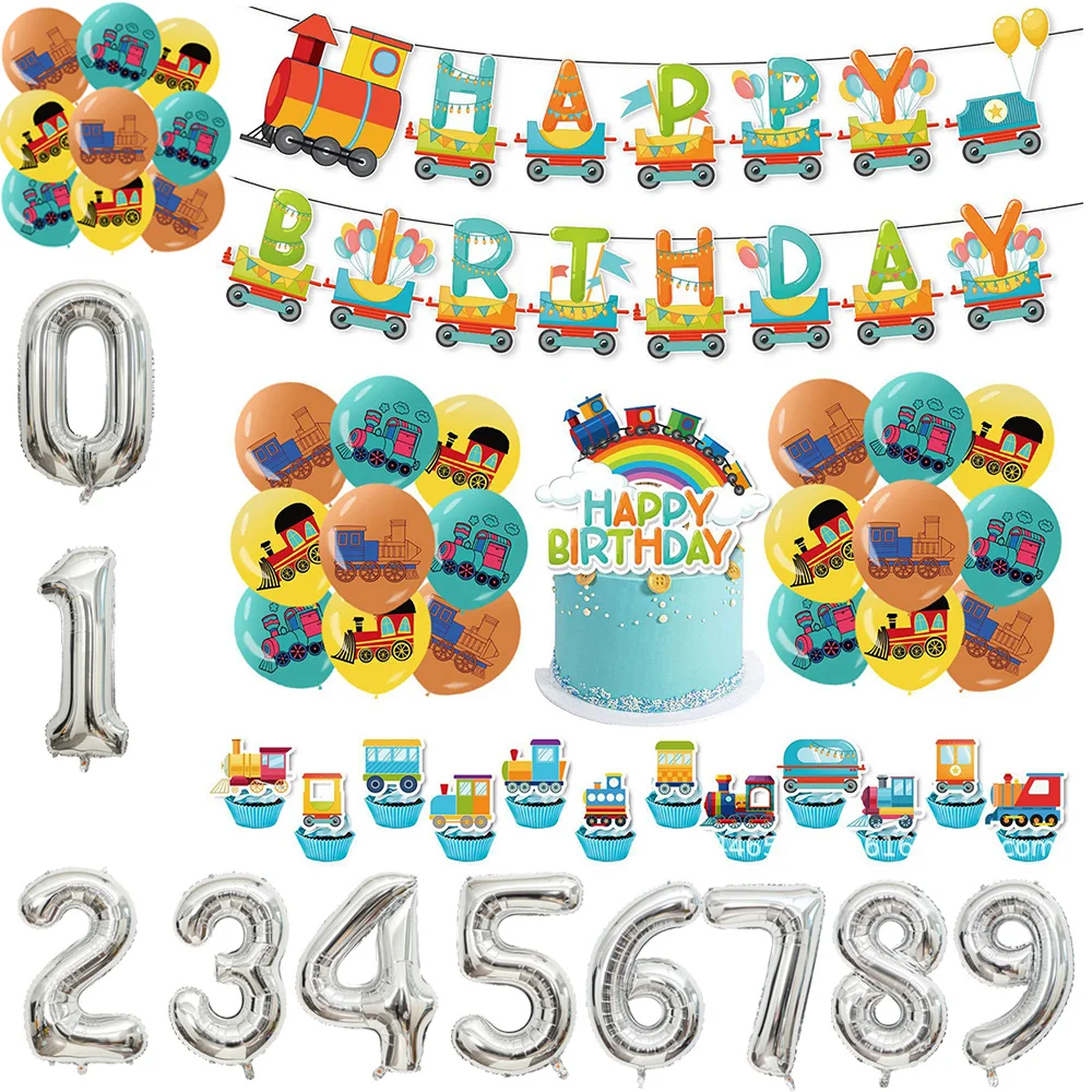 Cartoon Zug Thema Kinder Geburtstag Party Dekorationen Kuchen Topper Anzahl Ballon Party Liefert Mit Transport Muster Prop