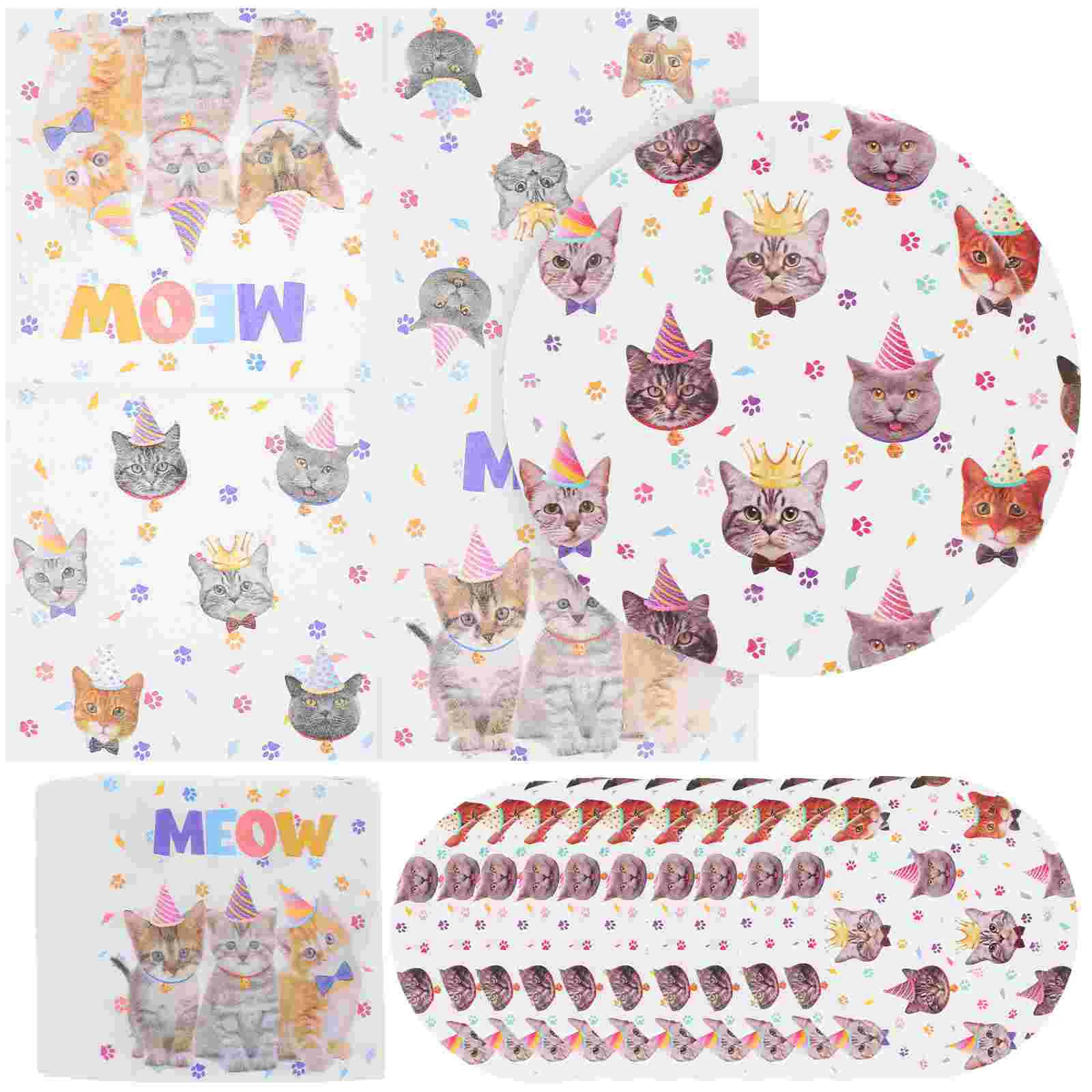 Cat Themed Birthday Party Supplies Paper Plates Kitten Decorate Dinnerware+sets Decorations