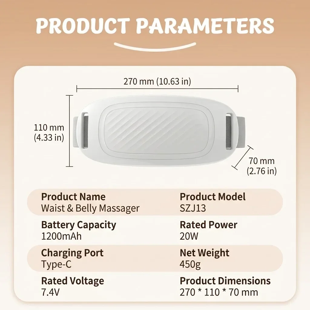 Cordless 9 Mode Belly Electric Abdominal Massager Cramp Relief Vibrate Heated Warm Palace Postpartum Ergonomic Core Fit