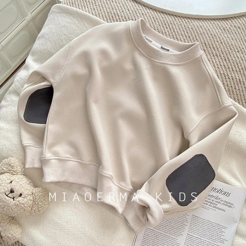 2027 Spring Solid Sweatshirt Kids Long Sleeve Cotton Pullover Autumn Children Clothing Fashion Loose Casual Tracksuits 2-8 Y