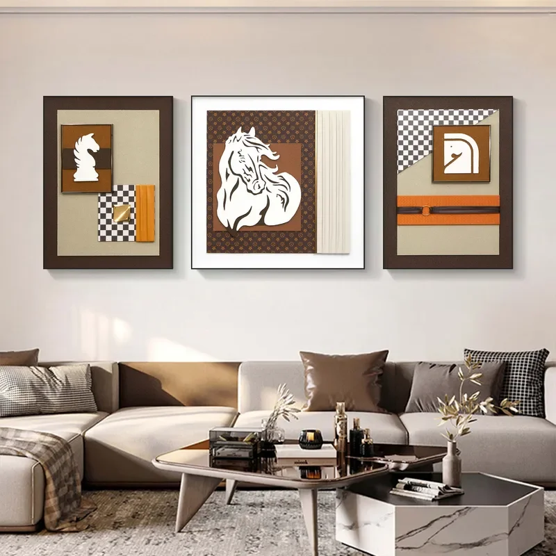 Modern 3D Horse Wall Art Canvas Painting Simple Living Room Sofa Background Decor Large Size Hanging Picture Home Decoration