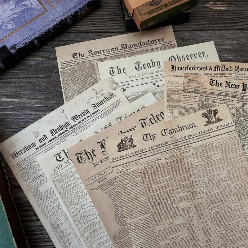 8 Sheet Vintage Newspaper Decorative Craft Paper Junk Journal Ephemera Retro DIY Album Diary Scrapbooking Material Paper Pack