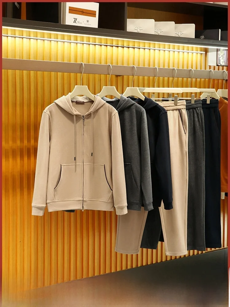 

Итальянский роскошный мужской шерстяной мягкий спортивный повседневный комплект, осенне-зимний длинный свитшот и брюки све, удобная молодежная мода