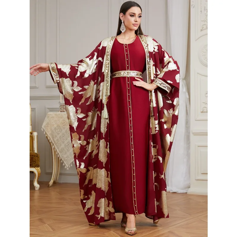 

Eid Muslim Women Prayer Dresses Abayas 2 piece set Print Long Robe Ramadan Morocco Dubai Kaftan Islam Saudi Vestidos Jalabiya