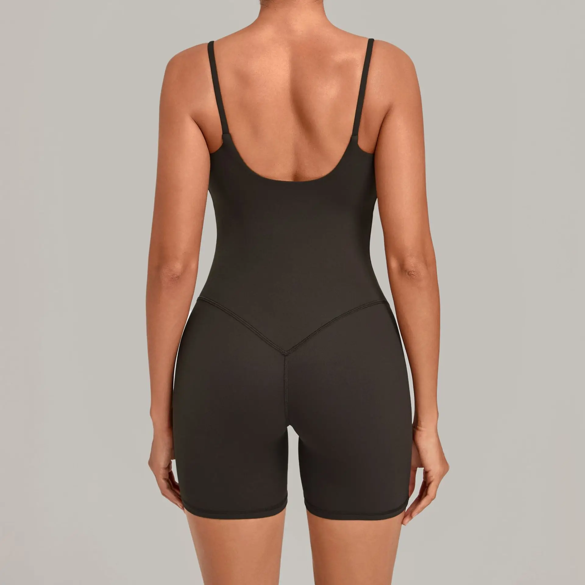 Women Back V Butt Lifting Shorts Fitness Jumpsuit Backless Fixed Double Shoulder Strap Chest Pads Plus Size Yoga Sports Bodysuit