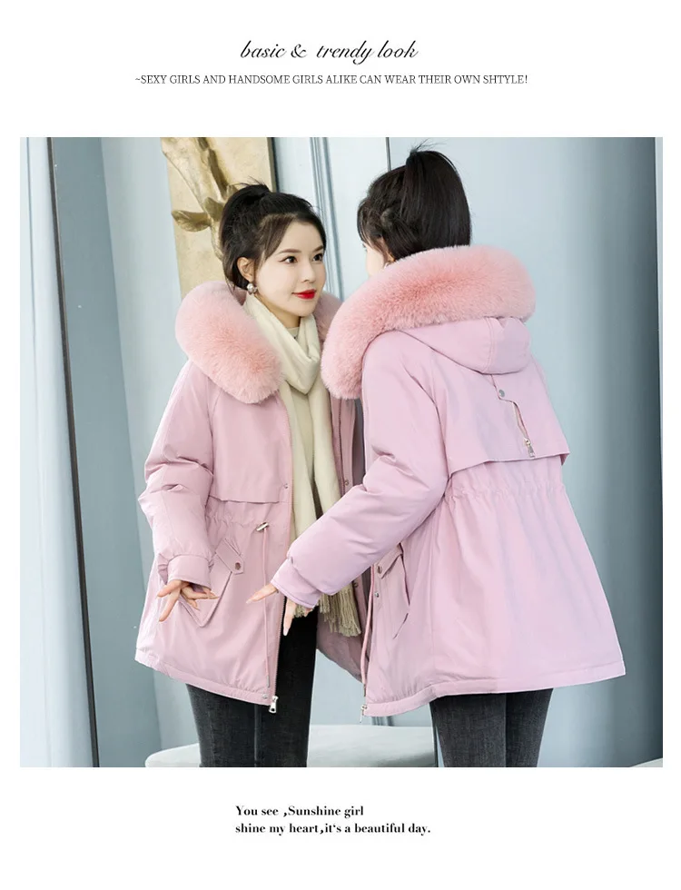 

2026 Winter New Korean Edition Thickened Loose Warm Cotton Jacket Large Women's Cotton Jacket Medium Long Style Pie Overcomes