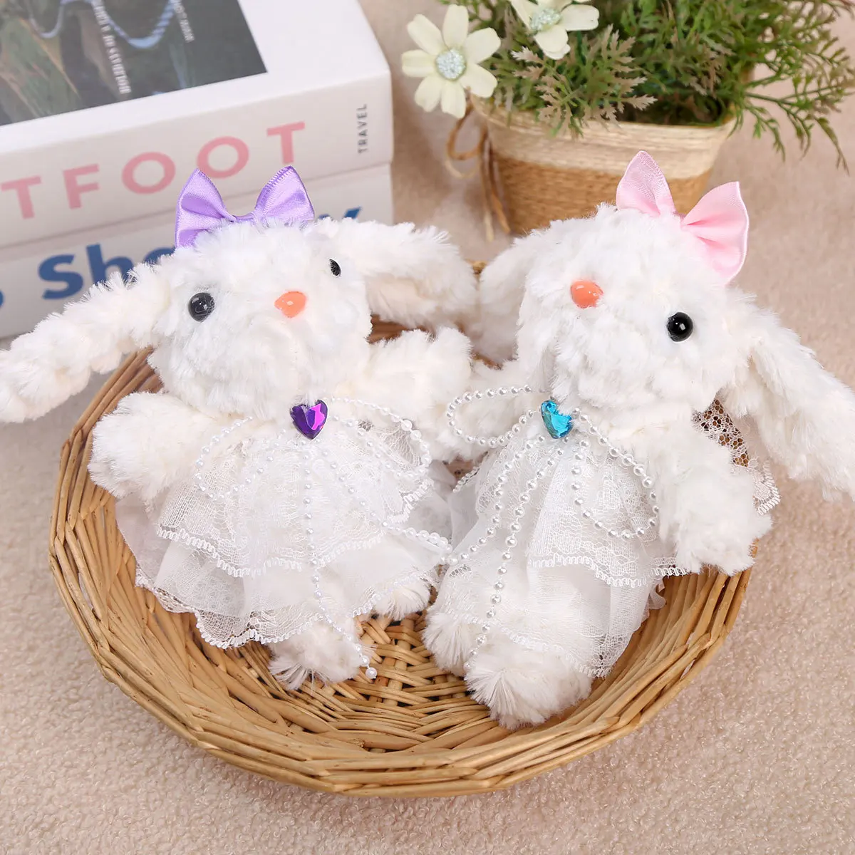 Cute Sweet Drop Ear Rabbit Plush Doll Pendant Keychain Creative Birthday Gift Simulation Pet Rabbit Plush Doll Backpack Decor