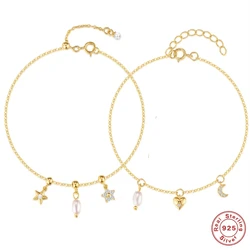 AIDE Plata 925 Sterling Silver Zircon Bracelets Women Female Sparkling Delicate Star Moon Heart Charms Chain Bracelet Jewelry