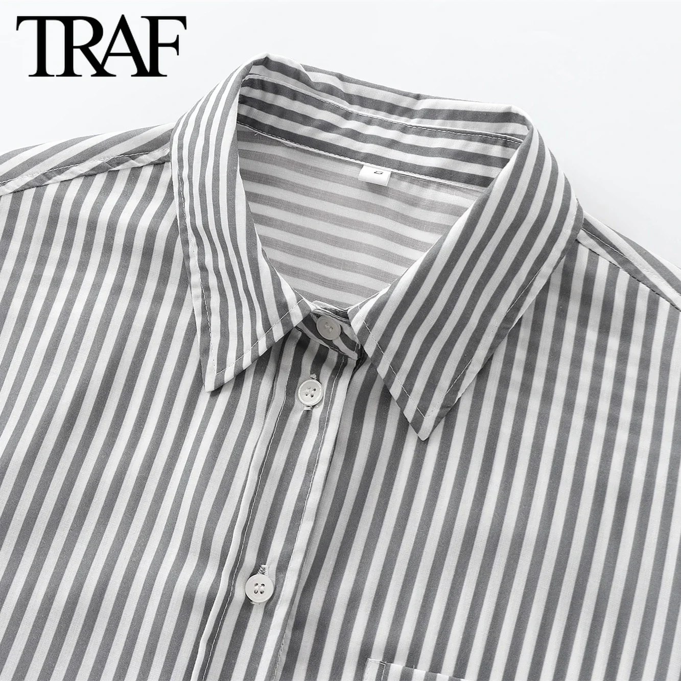 TRAF Women Fashion Autumn New Striped Long Sleeve Single-breasted Lapel Drop Blouse Street Clothing Shirt Chic Ladies Top