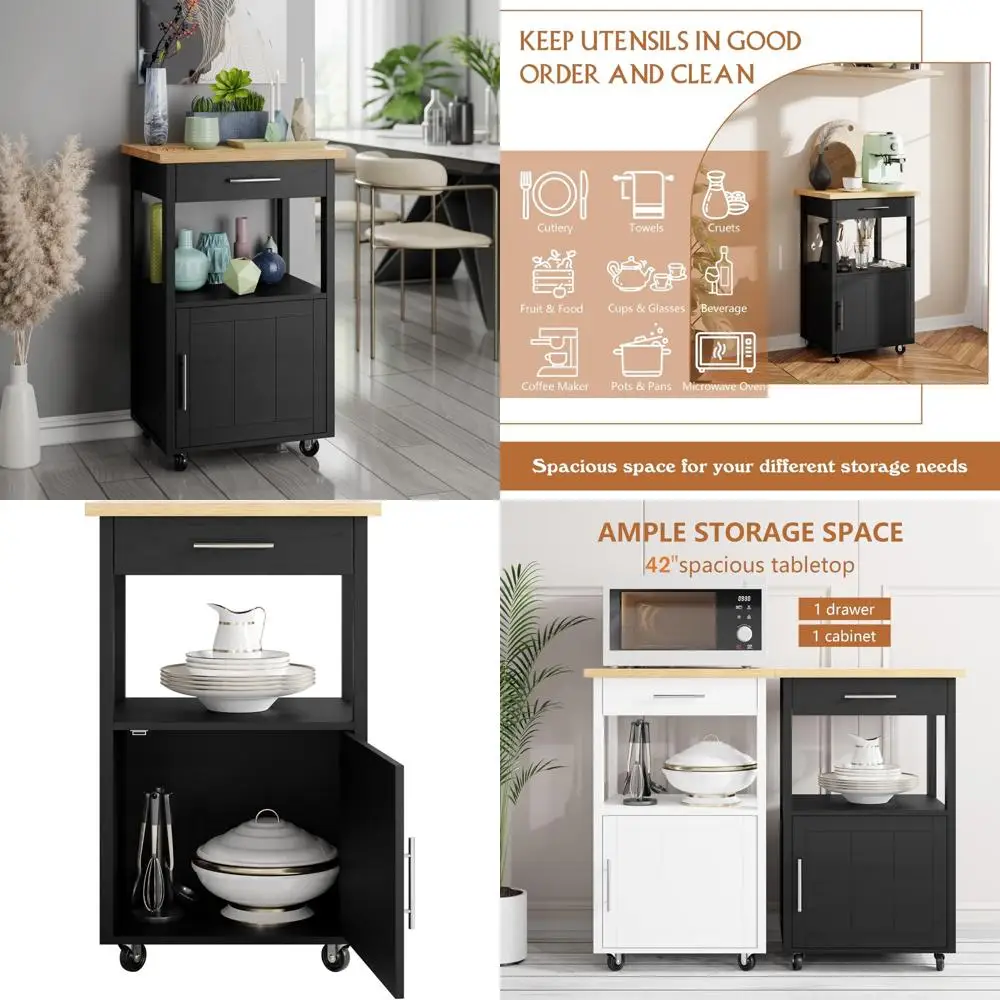 Carrinho de ilha de cozinha com armário de armazenamento, prateleiras e alça de toalheiro para organização móvel de cozinha