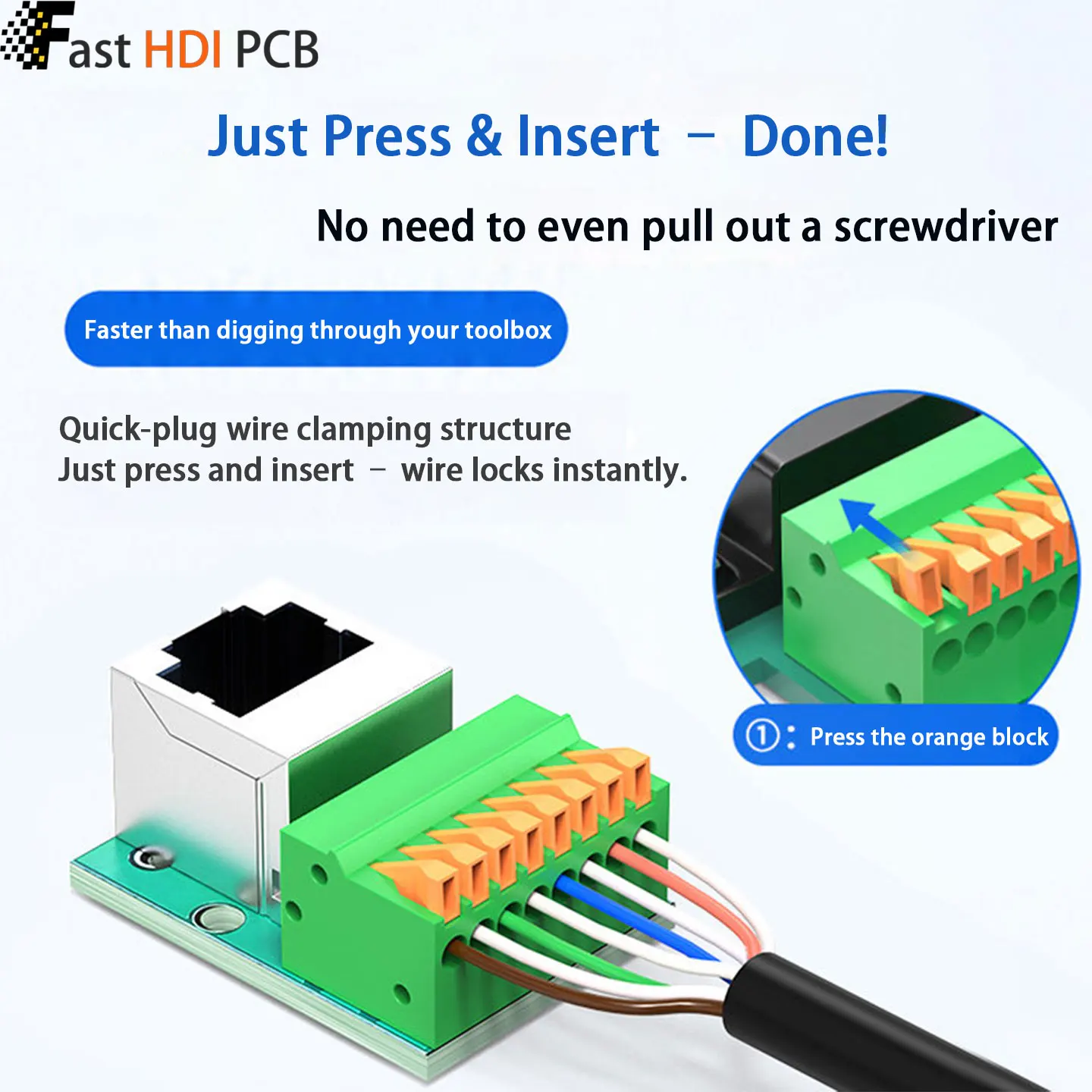 RJ45 Solderless Connector Push-In 8P8C Ethernet Jack Adapter with Metal Shielding Gold Plated Contacts for Network Cabinet