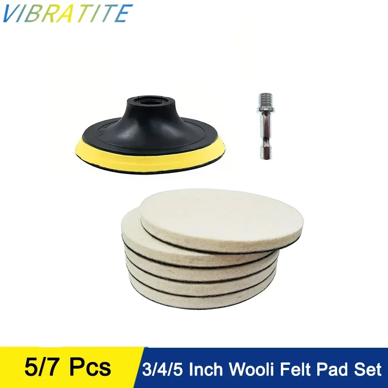 3/4/5 Inch Wool Felt Polishing Pads Set 5/7 Pcs with Hook and Loop Sanding Pad M10 Adapter for Polishing Griding Waxing Car