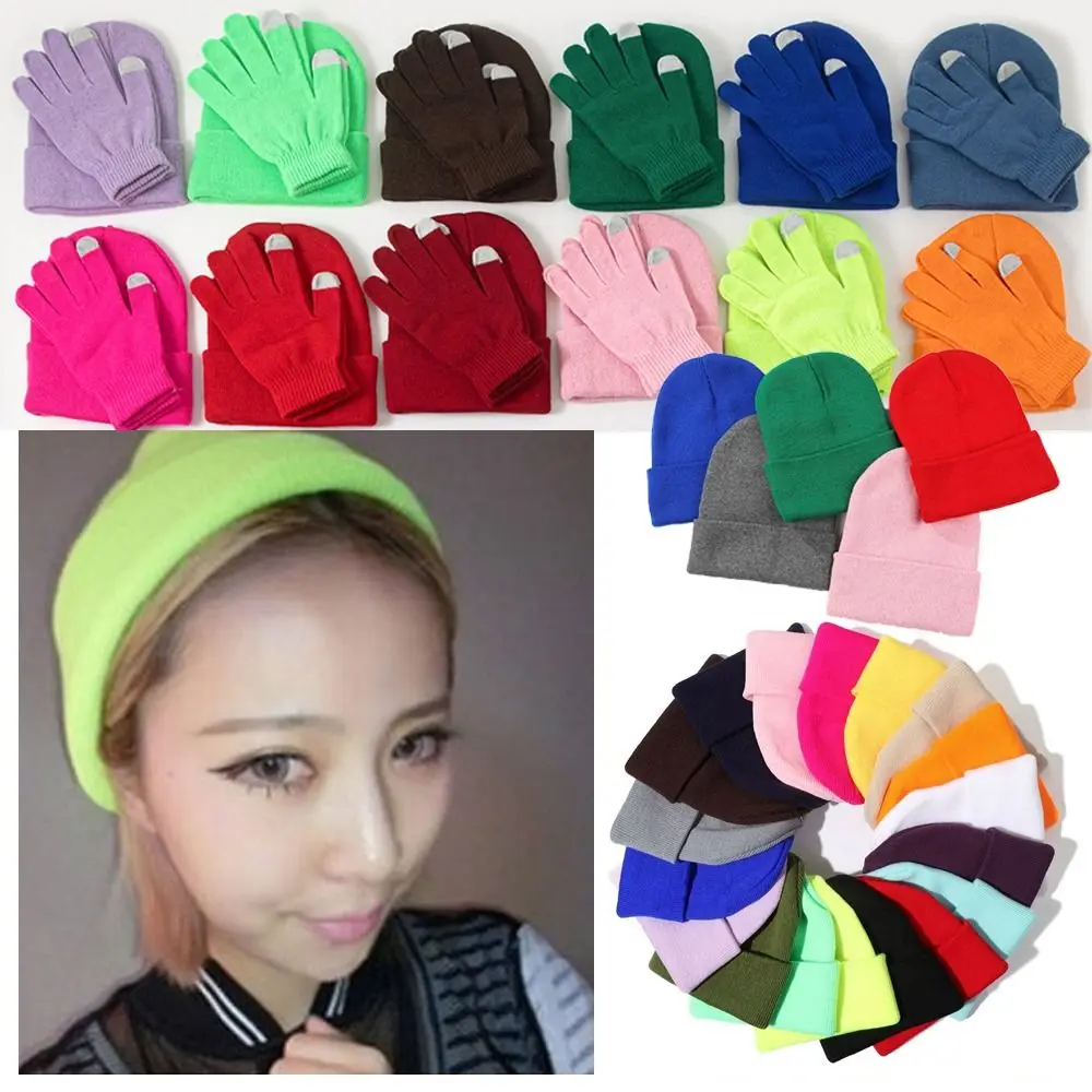 

High Quality Cute 2025 Winter Hats with Gloves Girls Autumn Knitted Solid Hat Woman New Beanies