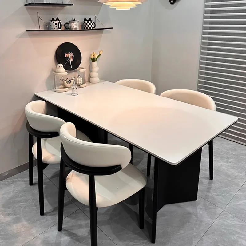 Solid wood rock slab dining table and chair combination rectangular  simple household size small apartment ash wood minimalist
