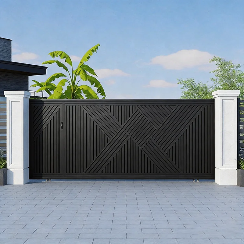 Main Gate Designs Entrance Automatic Aluminum Fences Gates Door Modern House Sliding Slat Gate