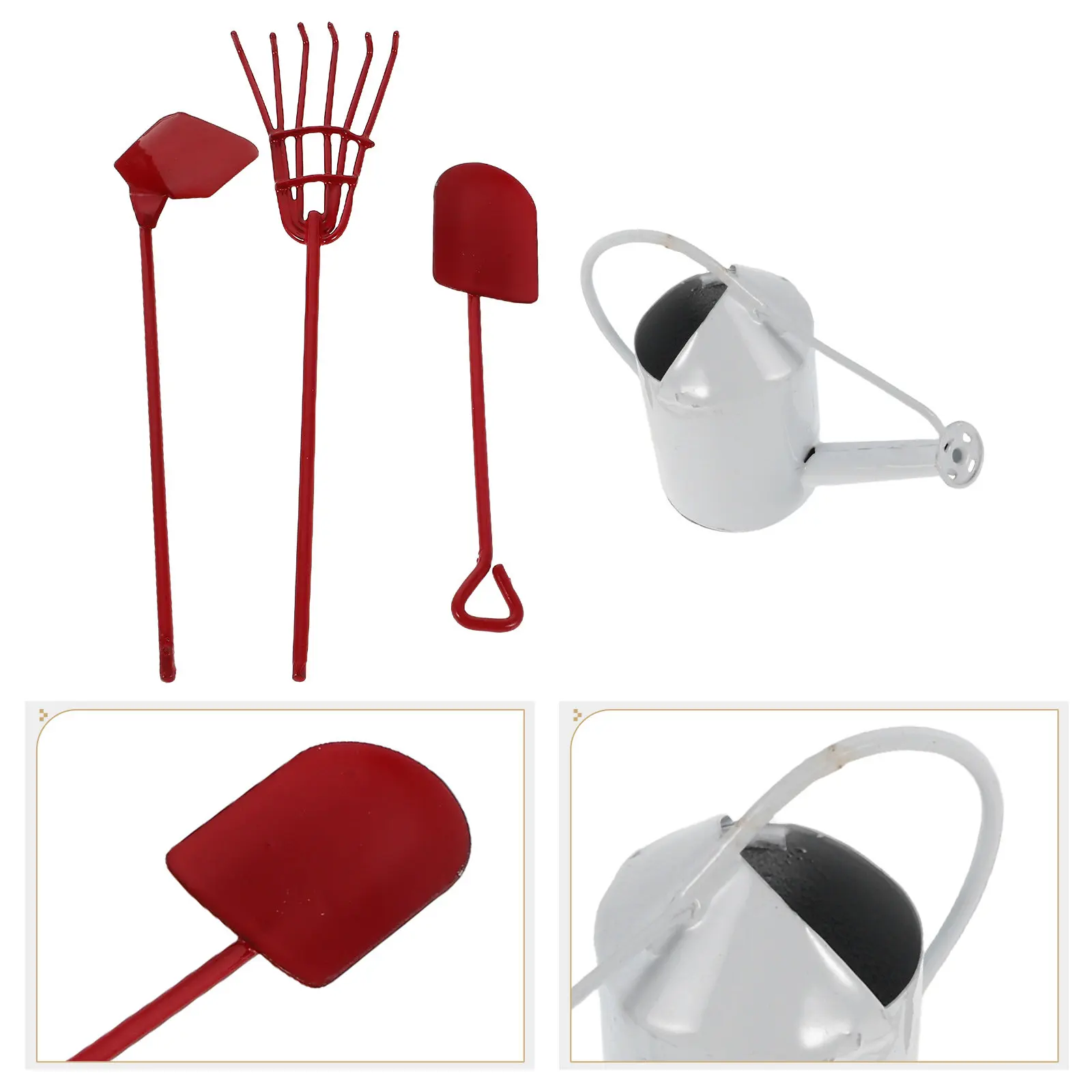 1Set Micro Garden Tools Metal Mini Hoe Shovel Rake Watering Can for Succulent Plants Indoor Outdoor Miniature Landscape