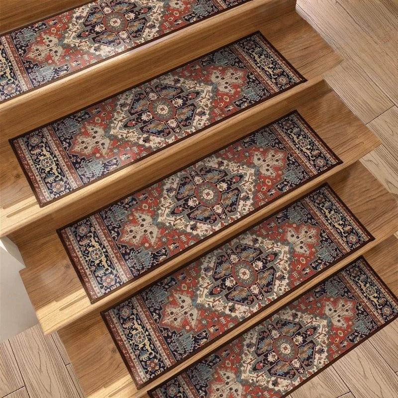 B 2026 New 3/5Pcs Trendy Non-Slip Stair Treads 8x30 Inch Washable Stair Mats European Style Reusable Carpet for Most Steps