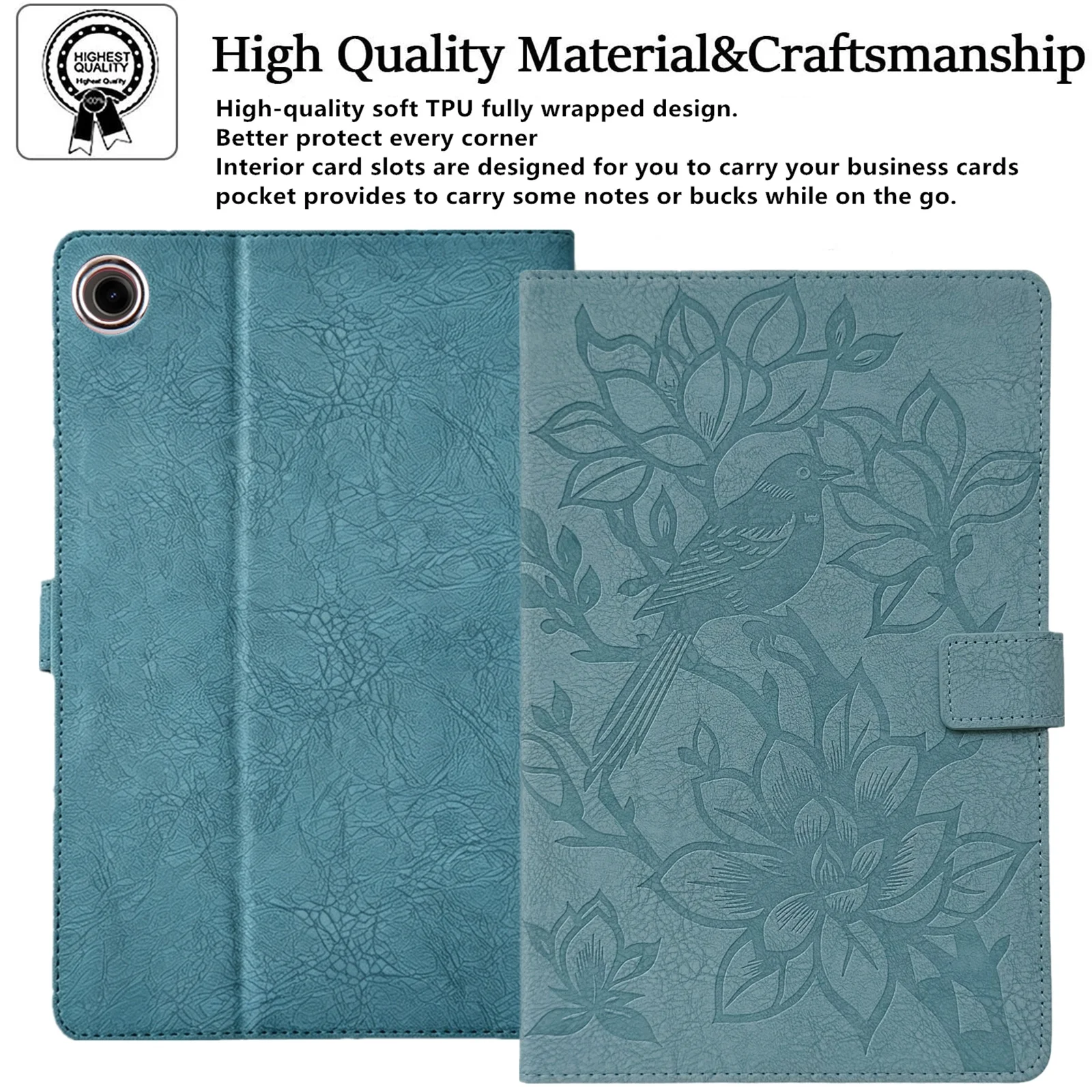 Tablet Case for Amazon Fire HD 8 (2018)  /  (2017)  /  (2016)  /  (2015)  Embossed Magpie Pattern TPU PU Protective Cover with C