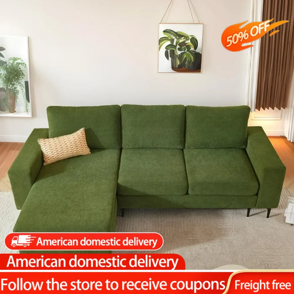 Comfortable Sofa With Thicken Deep Seat. Upholstered Widen Armrest Sofas for Living Room Bedroom Apartment Office Green Couch