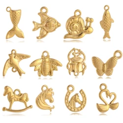 3Pcs/Lot Fish Tail/Snail/Horseshoe/Scarab Beetle/Butterfly Charm for Jewelry Making Stainless Steel Pendant Diy Necklace Earring