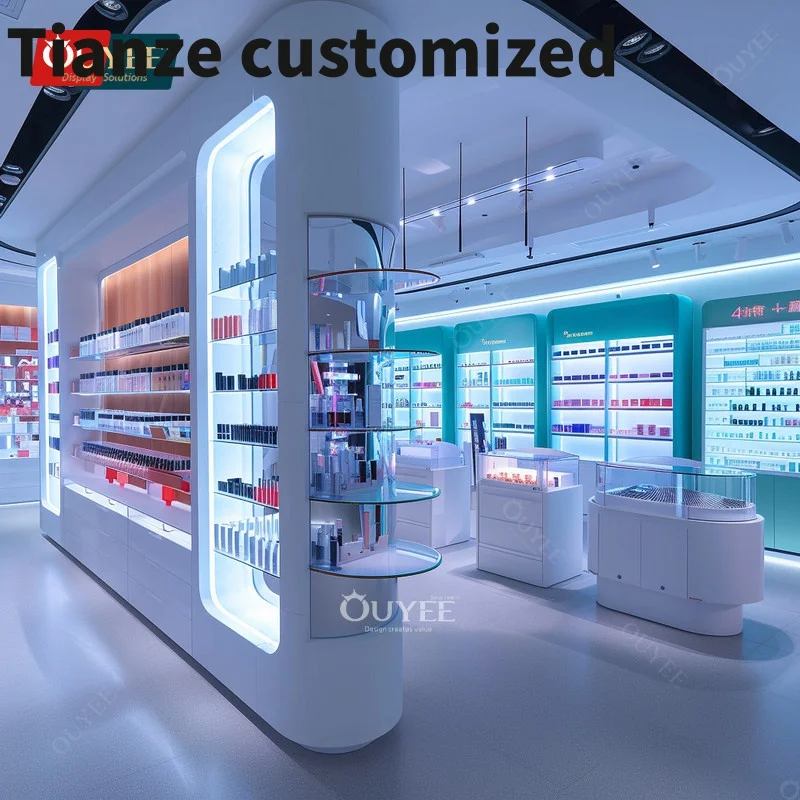 

Customized-High Quality Cosmetic Display Shelves Perfume Cabinet Wig Display Furniture Beauty Store Furniture